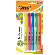 Brite Liner Highlighters, Chisel Tip, 5-Count Pack of Highlighters Assorted