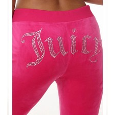 Juicy Couture OG Big Bling Luxe Velour Track Pants, Pink, Y2K Loungewear, Medium