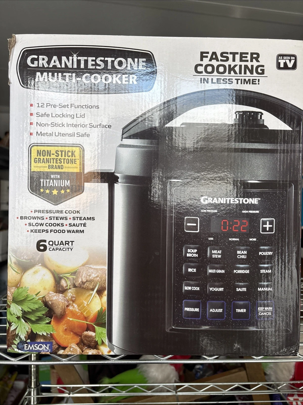 Granitestone 2590 Electric Titanium Coating Multi-Pressure Cooker 6Qt Black NEW!
