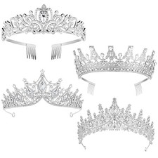 4 Pack Queen Crowns for Women Pageant Crown with Combs Princess Silver