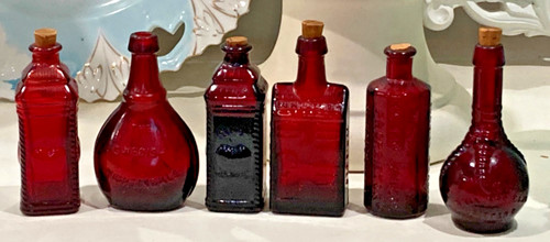 Lot 6 Vintage Wheaton RUBY RED Glass Bottle Bitters Medicine MINI MINIATURES VTG