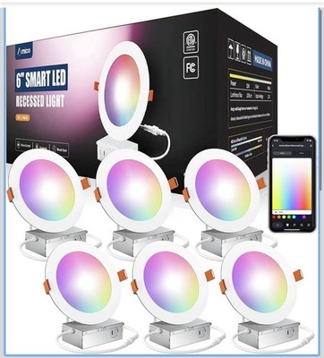 Amico 6 Pack 6 Inch Smart LED Recessed 6 Inch, RGB (Red, Green, Blue)  New