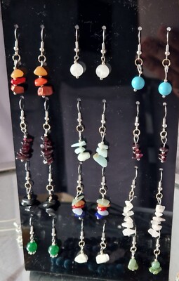 7 Chakra Natur Kristall Chip Stein Ohrringe Edelstahl Haken - Heilung