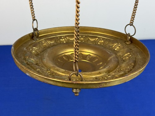 Antique Brass Hanging Light Fixtures ~ 2 Pans & Brass Chain, 29" Hang Length - Picture 10 of 14