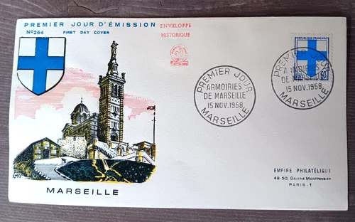 France 1958 Marseille Coat of Arms Series thermographic CACHET FDC VF UNADDR