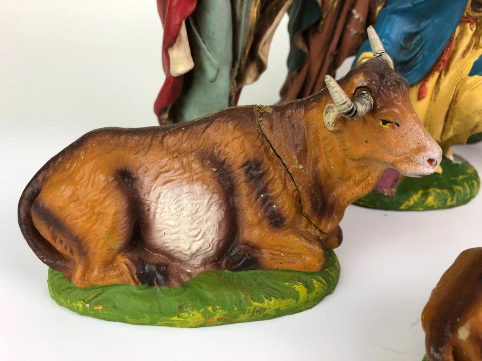 Vintage 11 Pcs Nativity Set Figures Animals Composition Italy - Image 2 of 4