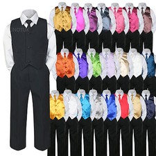 6 pc Black Baby Toddler Formal Boys Vest Necktie Sets extra satin vest  tie