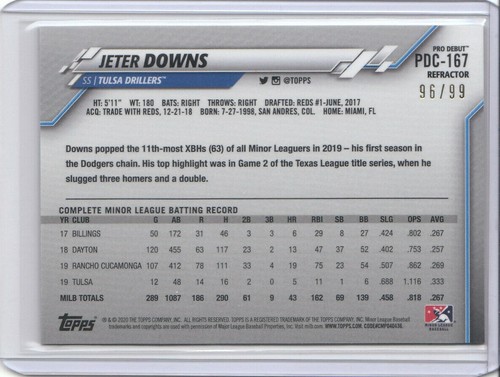 2020 Topps Pro Debut Chrome Refractor #PDC-167 Jeter Downs Dodgers /99 - Bild 2 von 2