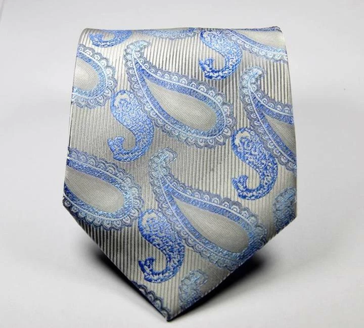 Lo último Corbata Clásica Paisley Plateada Bebé Azul JACQUARD TEJIDA 100% Seda Para Hombre Foto 2 de 2