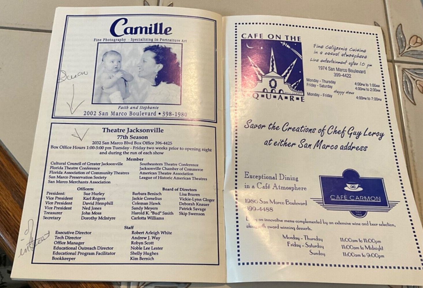 Bay at the Moon 1997 Theatre Jacksonville Playbill Program GUC