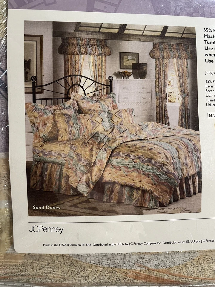 Vintage JCPenney Curtain SAND DUNES Panel Pair w/ Tiebacks 84x63 USA Made 1980s - Image 2 of 4