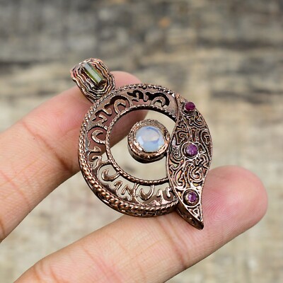 Milky Opal Gemstone Jewelry Copper Birthday Gift Electroformed Pendant 1.97''