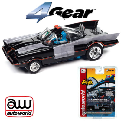 #ad Auto World 4Gear 66 TV Series Batmobile w Repair Patches Black HO Scale Slot Car $29.99