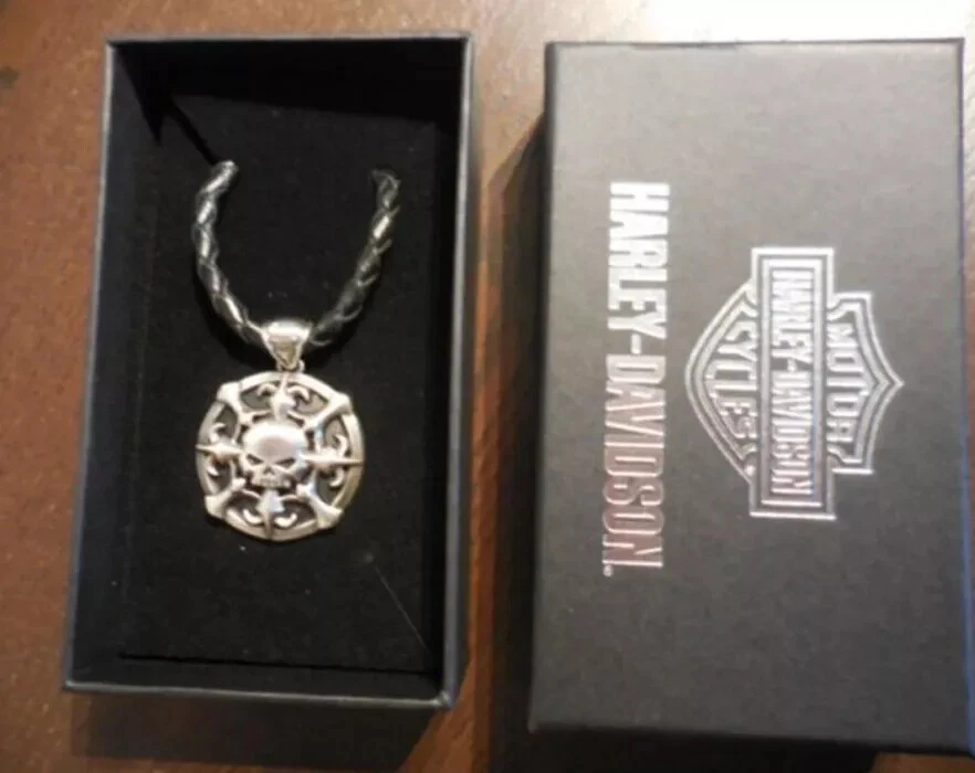 Harley Davidson Hombre Willie G Calavera Flor de Lis Colgante Collar NP2. Foto 2 de 2
