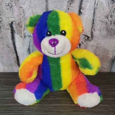 Totally Teddies 2018 Plush Rainbow Striped Bear, Glitter Nose 6'' Stuffed Animal