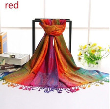 Rainbow Paisley Pashmina Long Scarf Women Shawl Wrap Head cover Neck Muffler Red