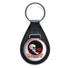 U.S. Navy Attack Squadron 12 (ATKRON 12) Black Leather Keychain Silver Keyring