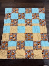 Handmade Toddler Quilt Foxes/Checkered/Blue/Gray/Patterened
