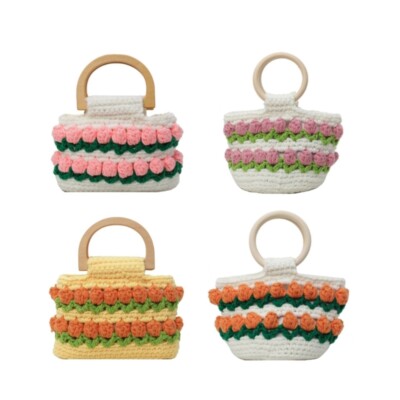 Elegant Crochet Bag Colorful Flower Knitted Bag Top Handle Small Handbag Purse