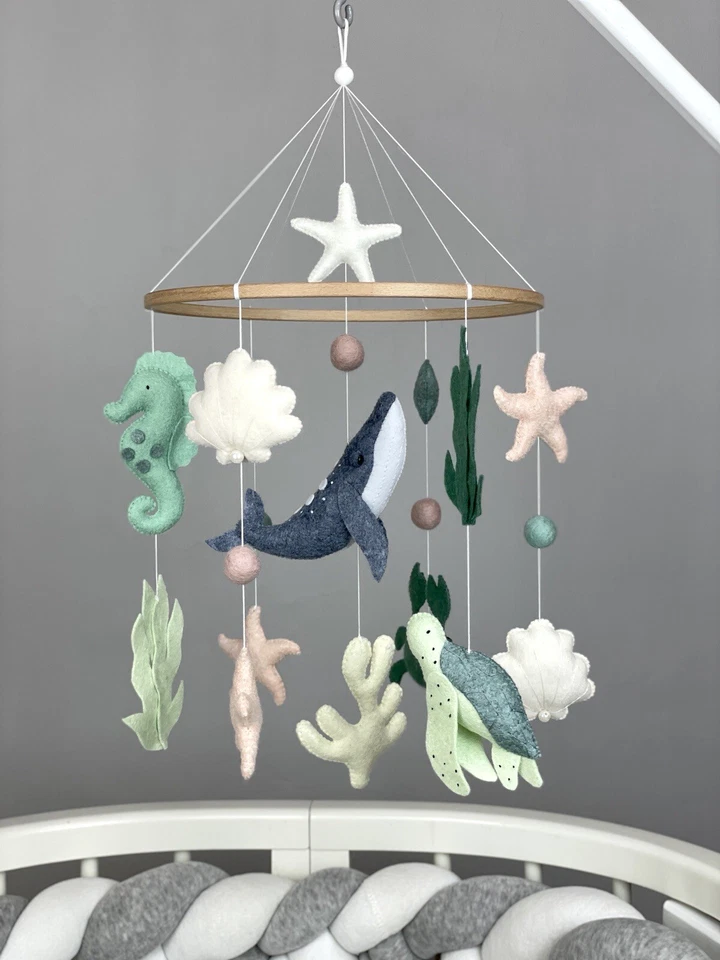 Bebé móvil océano cuna móvil náutico criatura marina móvil bajo el mar móvil Foto 3 de 4