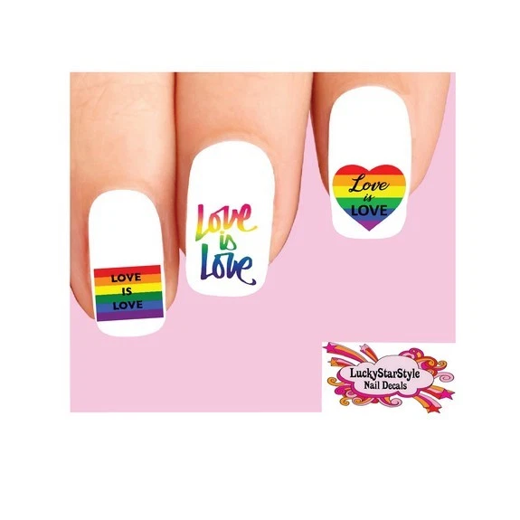 HANDMADE Waterslide Nail Decals Set of 20 - Love is Love Rainbow Assorted
