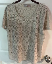 Chico's Tan Cut Outs Knit Short Sleeve Top Sz 3