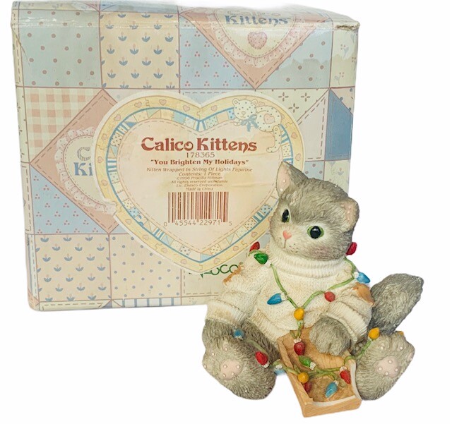 Calico Cat figurine Enesco kitten nib box Brighten my holidays