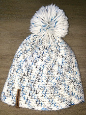 OBERMEYER WINTER KNIT BEANIE white blues FLEECE LINED one size fits most women