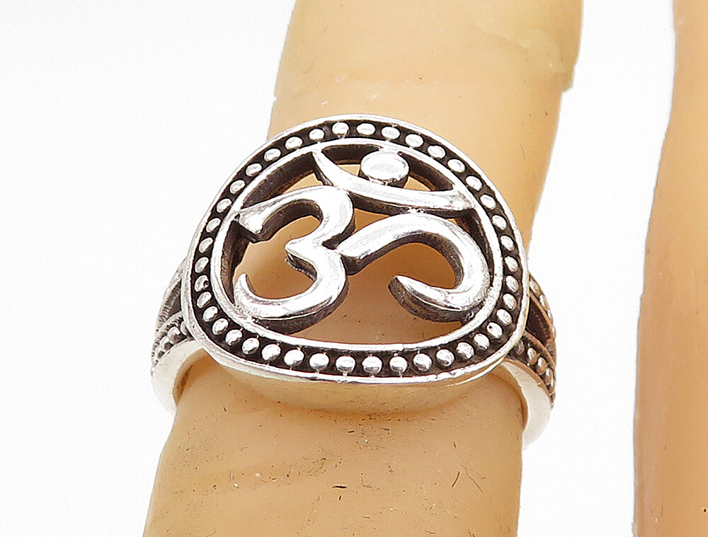 925 Sterling Silver Vintage Om Spiritual Symbol Band Ring Sz