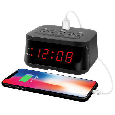 Mainstays DIGITAL ALARM CLOCK /USB Charging Port RED LED DISPLAY Battery Back-up