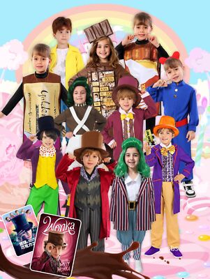 2025 Kids Willy Wonka Costume Roald Dahl Boys Girls Book Day Week