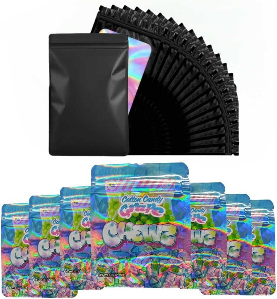 100Pcs 3.5G Mylar Bags 5x4 Inch with Cartoon Design Resealable Storage  