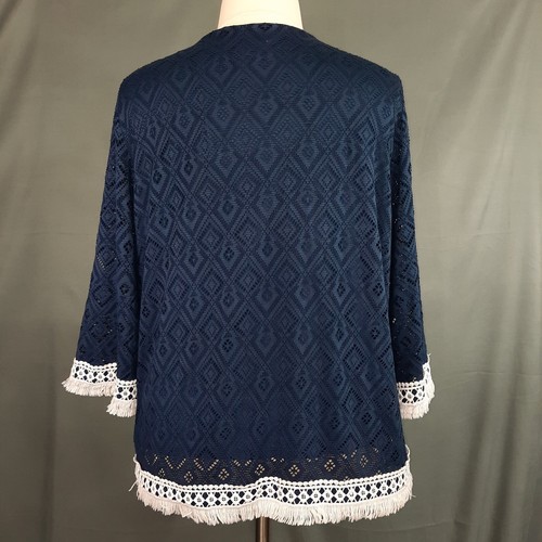 Alfred Dunner Tunic Top Womens XL Blue Crochet Overlay White Fringe Boho Blouse - Picture 8 of 14