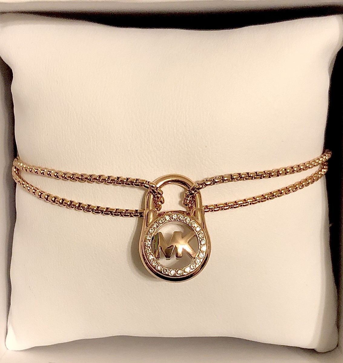 NWT MICHAEL KORS ROSE GOLD-TONE CRYSTAL PAVE PADLOCK SLIDER