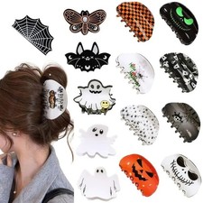 Halloween Hair Claw Clips Pumpkin Ghost Bat Spider Web Acrylic Barrettes