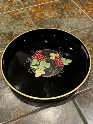 Vintage Orientalisches Lackgeschirr Servieren Getränke Tablett Schwarz Gold Japanisches Dekor
