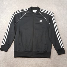 Adidas Mens Track Jacket Large Black Trefoil Firebird Originals SST Zip Up Top