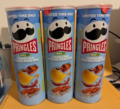 PRINGLES MILD CAROLINA PULLED PORK BBQ FLAVOR POTATO CRISPS CHIPS 5.5 OZ X3 CANS
