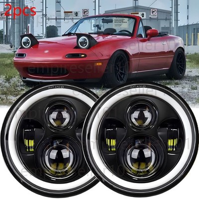 7'' Round LED Headlights Halo Ring Hi/Lo Beam for Mazda 90-97 Miata MX5 79-85 RX7