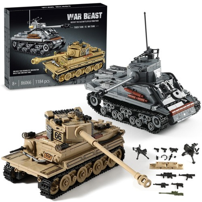 #ad #ad WW2 Tank Building Kit German Tiger amp; M4 Sherman 1184 Blocks Ages 8 14 $40.34