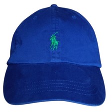 Vintage Polo Ralph Lauren Hat Mens Green Pony Logo Cap Blue Strapback Preppy
