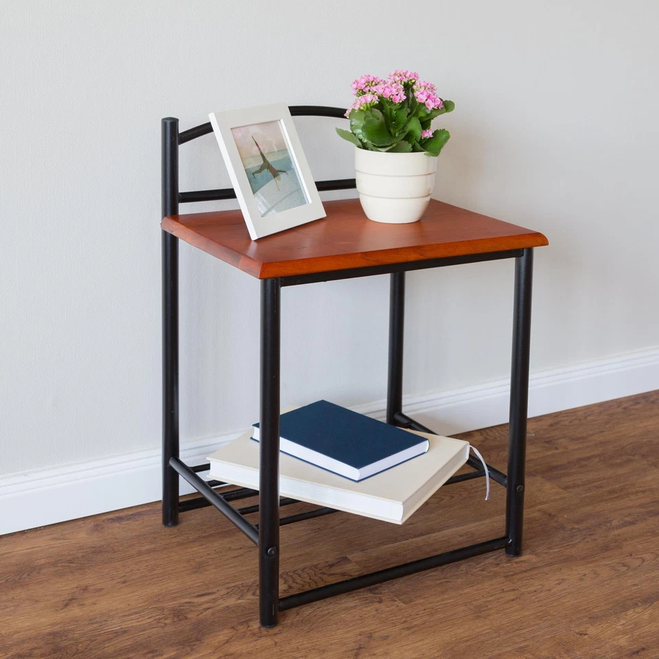 Table de chevet nuit meuble rangement en métal bois noir vintage lit Homestyle4u - Photo 2/4