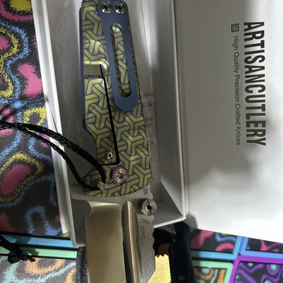 Artisan Proponent Framelock Blue/Gold Titanium Folding S35VN Knife 1820GBU02