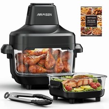 Image of AIRMSEN Glass Air Fryer 4.5&1.2L Dual Container Portable Air Fryer 230°C Cooker