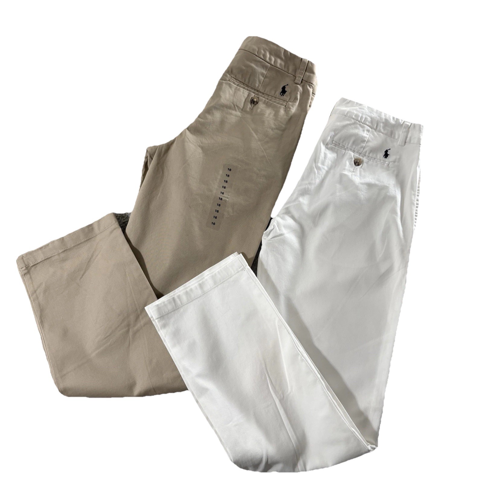 Polo Ralph Lauren Chino Pants Lot 2 Youth Size 16 Khaki White Preppy Uniform