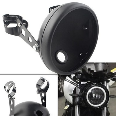 Matte Black Headlight 7-Inch Retro LED Headlight Shell w/ Bracket For Harley