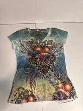 Love-T Y2K Rhinestone Angel Wing Heart Shirt Made In The USA