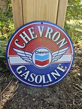 VINTAGE CHEVRON PORCELAIN GAS PUMP SIGN 12" CLASSIC GAS & OIL MEMORABILIA 