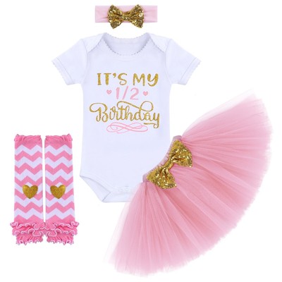 It s My 1/2 / 1st / 2nd Birthday Outfit Baby Girls Romper + Ruffle Tulle Skir...