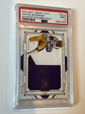 Justin Jefferson 2021 National Treasures Collegiate Silhouettes MEM GOLD 02/10